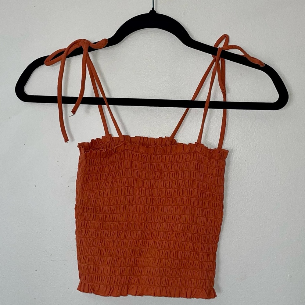 Smocked Tie-Shoulder Crop Top